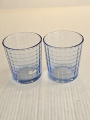 Set/2 Vntg Pasabahce Blue Block Optic 4″ X 3.5″ 12oz Old Fashion Tumblers Turkey