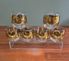 MCM Set Of 6 Vito Bari Crystal V1C1 Gold Roly Poly Cocktail Glasses Fleur De Lis