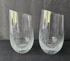 Pier 1 CRACKLE Slanted Angled RIM Glass Stemless Wine Glasses 5 3/4 » Tall Set 2
