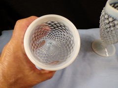 Set of 2 Fenton French Opalescent Glass Hobnail Footed Ice Tea Tumblers Goblets
