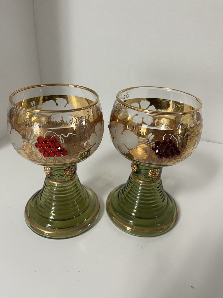 Lot of two German beehives stand Wine glasses with gold paint and rhinestones