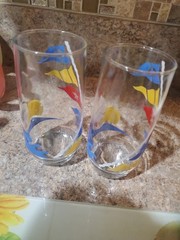 RARE Set of 2 Nautical Drinking Glasses/Tumblers Flags Sun Sailboat Waves 16oz