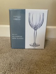 Marquis by Waterford Omega Set 4 Crystal All-Purpose Wine Glasses W/Box #151725