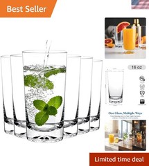 Set of 6 Elegant 16oz Crystal Highball Glasses – Perfect for Entertaining