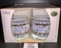 4 Libbey Life Styles Crystal Tumblers Marble Pattern 22K Gold Trim Vintage
