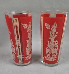 6 Vintage Culver Glass Mandaly Red Siam Thai Goddess Drinking Glasses 16 oz
