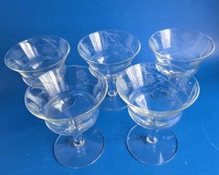 5 Crystal Champagne Coupe or Sherbet Glasses Hand Cut Etched Design Floral