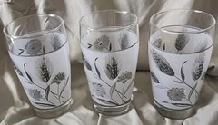 MCM 1960s Libbey Silver Wheat And Thistle 12Oz Frosted Glasses, Set Of 3. 5 1/4″