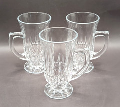 Set Of 3 Cristal d’Arques Durand Diamante Footed Tea / Irish Coffee Mugs Glasses