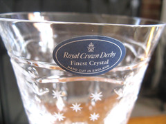 Set of 2 Royal Crown Derby Crystal 7 1/8″ Floral Acid Etched Water Goblets
