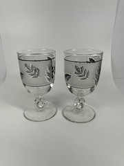 Set Of 2 Vintage Libbey Silver Leaf Frosted Water Goblets MCM Excellent EUC
