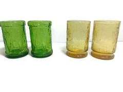 4 Vtg Wheaton NJ, Patriot Drum Eagle And Amber Soldier w/ Rifle Juice Glasses