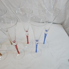 Roscher & Co Hand Blown Champagne Flutes Wine Glass 4 color set of 8 in box VTG