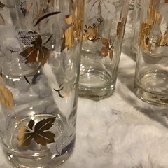 Vintage 10 Libby’s Clear Glass Tumblers With gold white grapes and leaves 5.5″T
