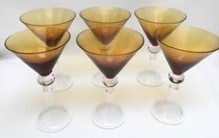 6 Gothic Style Amber Trumpet Stem Martini Glasses 7 1/2”