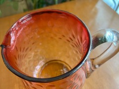 Vintage Amberina Baby Thumb Print Pitcher & 6 Shot Glasses; No Chips, Cracks