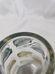 VNTG Mid-Century Modern Set 3 Clear Glass Tumblers Gold Teal Blue White Leaf