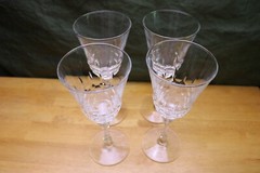 Vintage Rock Sharpe Vertical Wavy Cuts 4 Water Wine Glasses Goblets Knob Stem