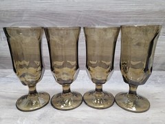 MCM Duz Crystal BROWN TAWNY Accent PANEL DESIGN Glass Ftd WATER GOBLETS Set of 4