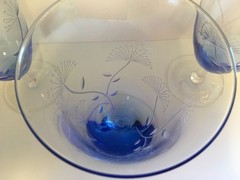 Set of 4 Candlewick Goblets Blue with etched florals Stunning Blue Ombré