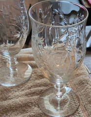 Clear Cut Glass Goblet with Etched Pattern Decorative Drinkware