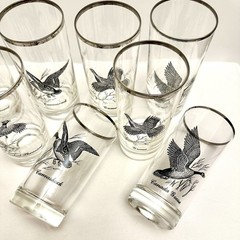 Set of 14 VTG Federal Glass Platinum Trimmed Sportman Bar Glasses Various Types