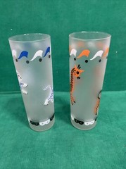 Libbey MCM Carousel MERRY Go Round Glasses Tom Collins Frosted 16oz. Lot of 2