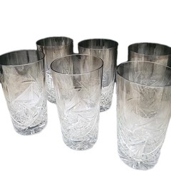 RARE Ombre Crystal PINWHEEL Star Highball Glass Set Of 6 No Flaws/chips