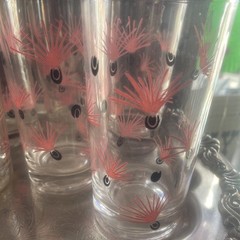 Vintage Milkweed Merry Maker Federal Glass Pink Black Drinking Glasses set of 8