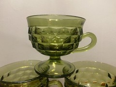 Set of 8 Vintage Indiana Whitehall Cubist Green Sherbert Glasses Cups 3-5/8”