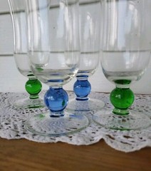 (4) ELEGANT HANDBLOWN CRYSTAL BALL STEM FLARED WINE Cocktail Glasses EUC