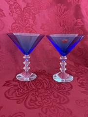 NEW FLAWLESS Unique BACCARAT France 2 Blue VEGA Glass Crystal MARTINI COCKTAILS