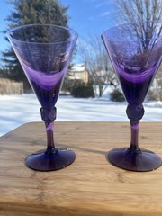 VTG Fostoria Exeter Amethyst Hand Blown 7-3/8” Water /Wine Goblet 8 Oz~ Set Of 2