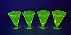 Rare! Vintage Utility Glass Works True Vaseline Bi-Colored Stemware UGWS-09
