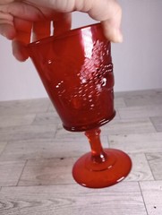 Vtg L.G. WRIGHT GLASS «STRAWBERRY & CURRANT RUBY» RED WATER GOBLET 6-1/2″