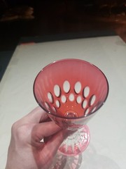 Wine Glass, American Brilliant Period Cranberry Red Cut to clear Crystal Webb?