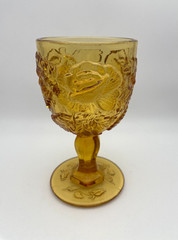 Madonna Rose Water Goblet Amber Flat Rose Pressed Glass 12oz Collectible B91