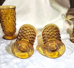 Set Of 4 Vintage Colony Whitehall Amber Glass Footed Iced Tea Tumblers
