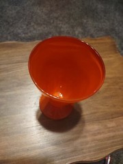 Anchor Hocking Fire King Rainbow Fired On Orange 5 1/4″ Footed Tumbler