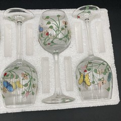 Lenox-Butterfly Meadow-Set of 8 Hand Painted Glass Wine Stems- 16 fl oz-Yellow