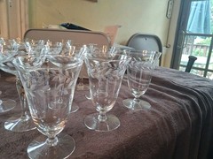 Vintage Fosteria Holly Clear Etched Crystal Champagne/Tall Glasses -14 In Total
