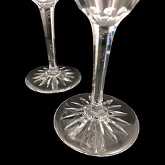 Crystal Wine Glass Fan Cuts Star Base Clear Cut 7 3/8 2Pc Set