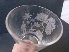 ANTIQUE EAPG Gillinder & Sons Hunter Deer Dog Water Goblet Glass RARE 6.5″ L1