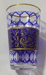 Vtg 5pc Cobalt Blue & Gold Moroccan Tea Glasses 3.5″ Mini Tumblers Boho Barware