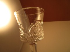 Antique EAPG Clear US Glass Jewel Lacy Medallion Wine Goblet