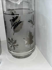 Atomic Era MCM Silver Leaf Frosted Glass Pitcher +4 Goblets VTG Cocktail Bar Set