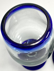 Pretty 16oz Hand Blown Wine Glasses Blue Rimmed and Footed 7 3/4″ Tall