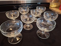 Grapes on Grid Etched Low Sherbert/Champagne Glasses Cut #96 Set of 8 Vintage