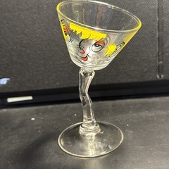 Vintage Gay Fad Tilted Martini Glass Cartoon Face Bent Stem MCM Barware