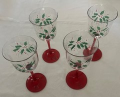 Gorham Set Of 4 10oz «Festive Holly» Christmas Wine Goblets-Crystal-**NEW**
